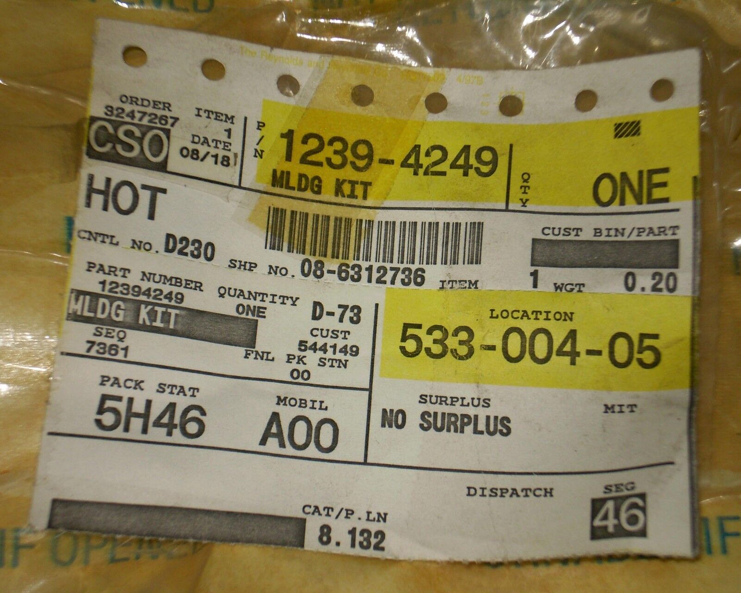 Chevrolet/GMC Drivers Side Fender Molding/Trim, OEM-NEW-NOS GM#12394249