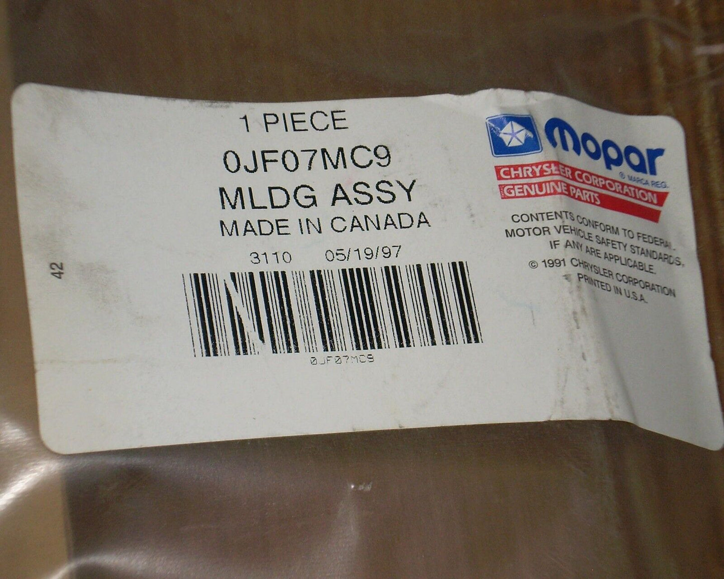 1989 1995 Caravan Voyager Town & Country Front Fender Molding Trim OEM-NEW-NOS