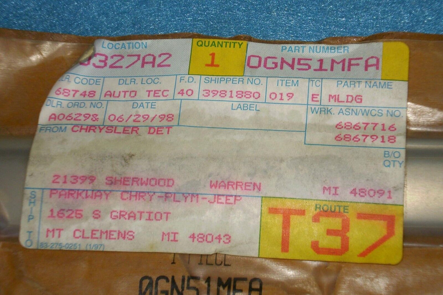 1987 1994 Dodge Shadow Plymouth Sundance Front Fender Molding Trim OEM-NEW-NOS