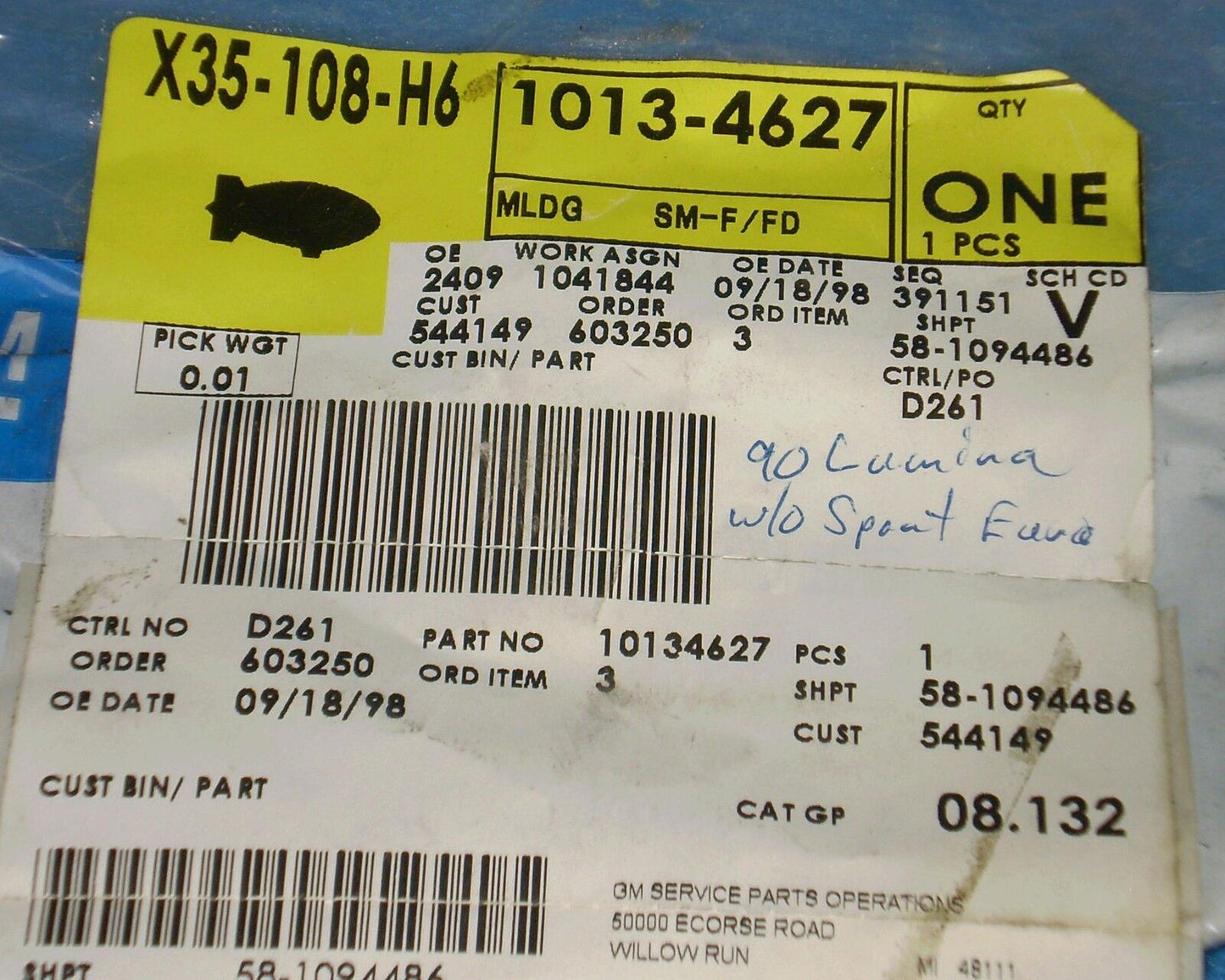 1990 1994 Chevrolet Lumina Front Fender Molding Trim OEM NEW NOS GM#10134627