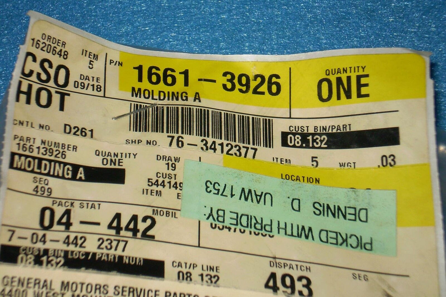 1991 1996 Chevrolet Beretta Front Fender Molding Trim OEM-NEW-NOS GM 16613926