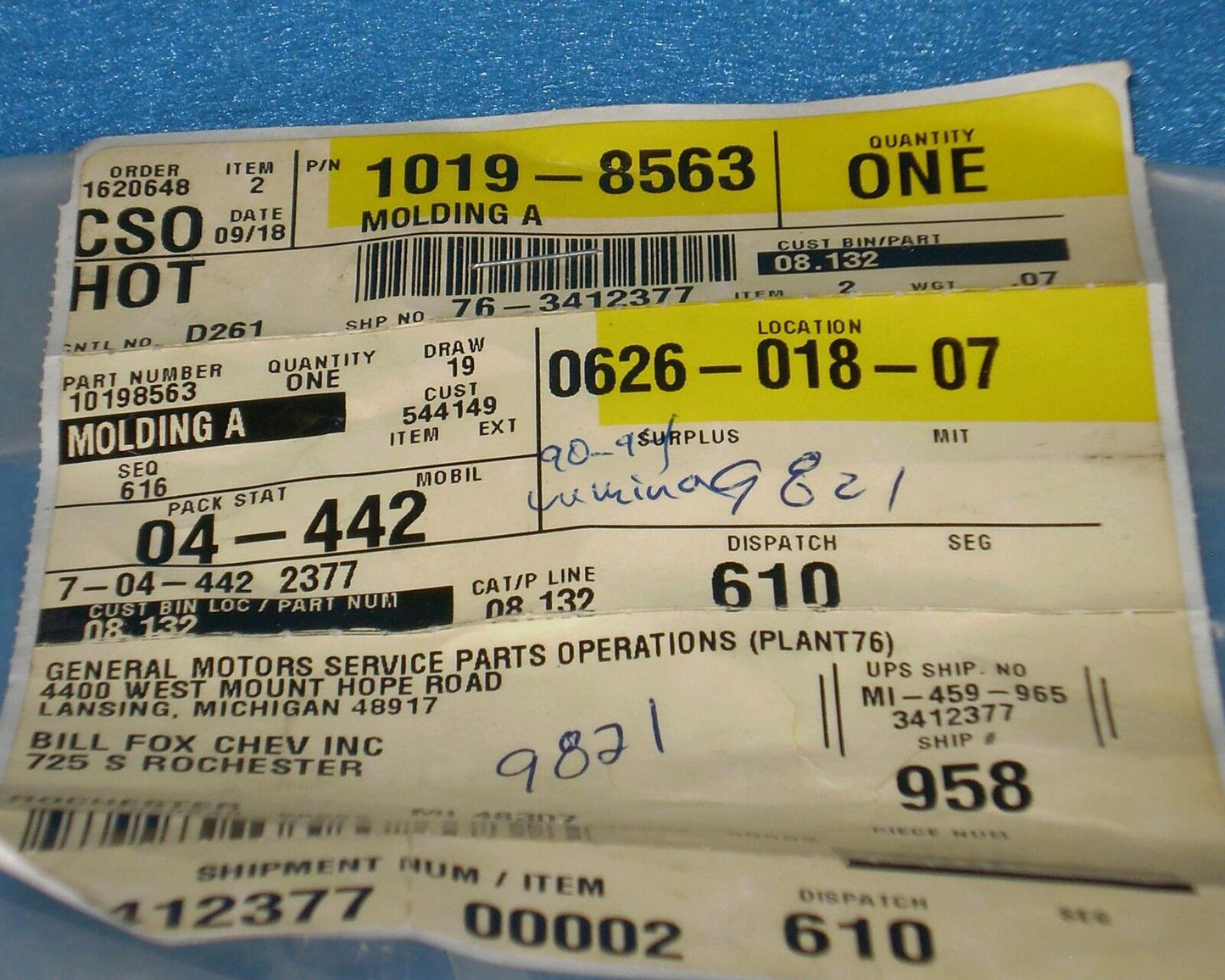 1990 1994 Chevrolet Lumina Front Fender Molding Trim  OEM NEW NOS GM#1098563