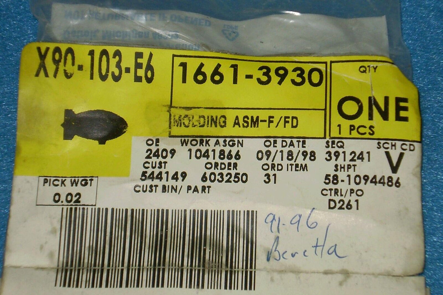 1991 1996 Chevrolet Beretta Front Fender Molding Trim OEM NEW NOS GM#16613930