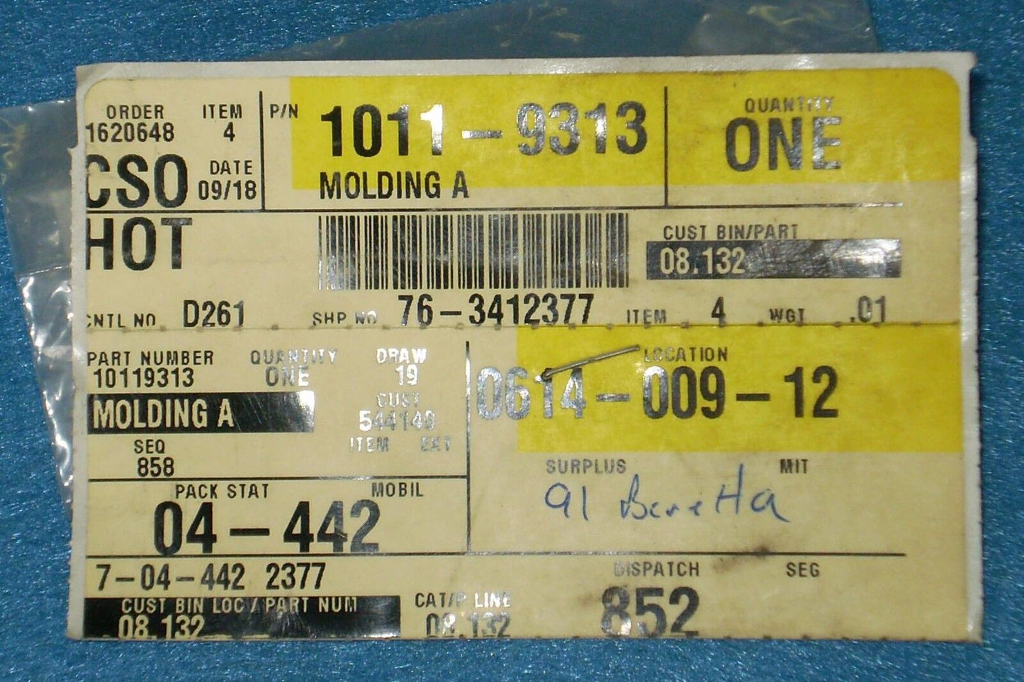 1991 1996 Chevrolet Beretta Front Fender Molding Trim OEM-NEW-NOS GM#10119313