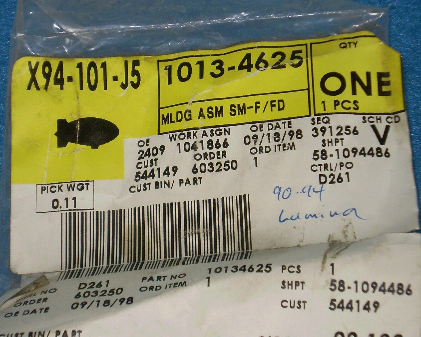 1990 1994 Chevrolet Lumina Front Fender Molding Trim OEM-NEW-NOS GM#10134625